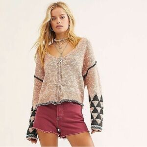 Free People Pink and Black Off-the-Shoulder Sweater